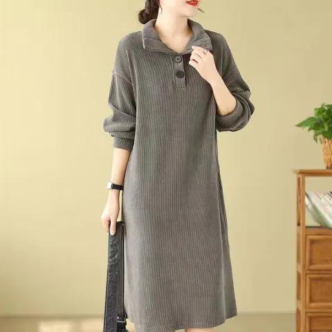 Coffee Break French Turtleneck Long Sleeve Dress Spring New Medium and Long Loose Thickened Bottom Skirt Skinny
