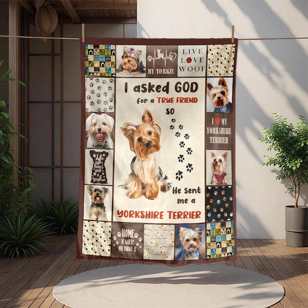 1 Stück Yorkshire Terrier, Echter Freund, Pfotenabdrücke Digital Bedruckte Flanelldecke, Super Weiche Plüsch Fleece Bettdecke, Vielseitig für Vier Jahreszeiten