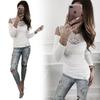 Elegant Spring Collection Sexy Lace Shoulder Cutout Cotton T-shirt Top In Gray Pink White And Black