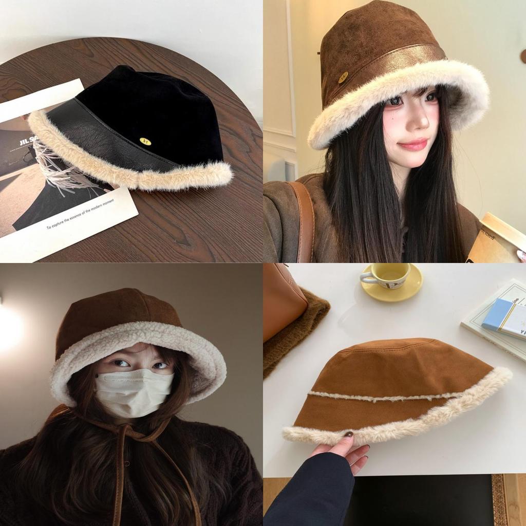 Winter Faux Suede Bucket Hat With Ear Flap For Women Warm Fashion Accessory