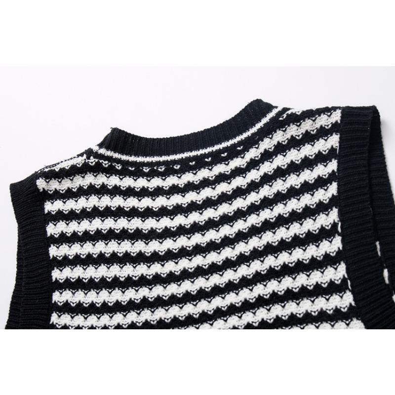 Spring and Autumn Women's Waistcoat Striped Knit Cardigan Sweater Vest