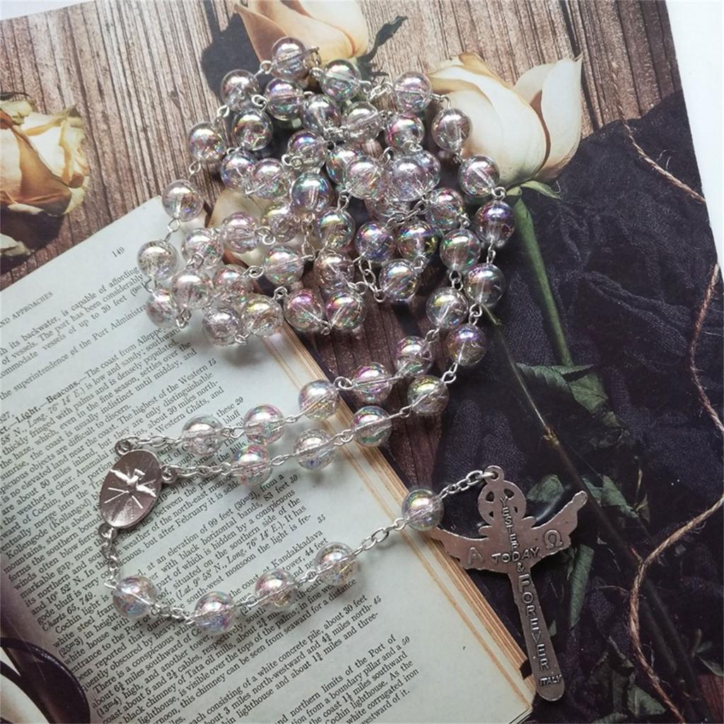 Catholic Rosary Prayer Necklace Pendants Bracelets Acrylic Beads Chain Religious Jewelry for Women Girls