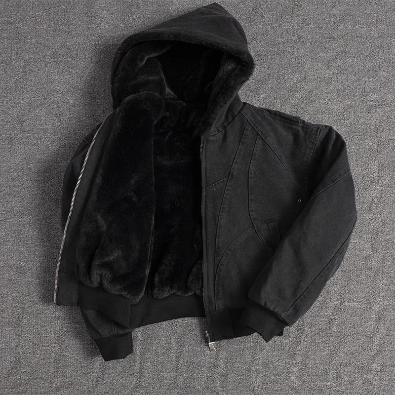 

Mauroicardi Осенне-зимняя короткая утолщенная теплая куртка оверсайз из холщовой ткани с подкладкой из искусственного меха, свободная повседневная толстовка XL чёрный