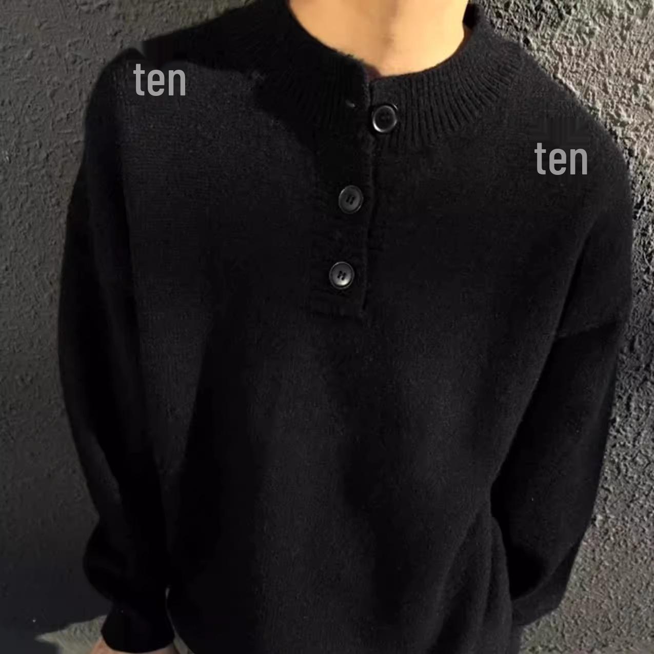 

Men s Trendy Henley Collar Sweater - Autumn/Winter High-End Knit Base Layer 3XL чорний