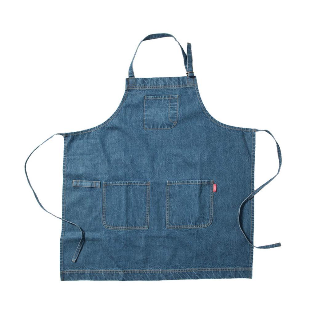 Plaisir Men's Washed Denim Apron, Authentic Denim, Plus Sizes Available, Stylish, Wrinkle-Resistant, Black, for Work, Professional Use, BBQ, DIY