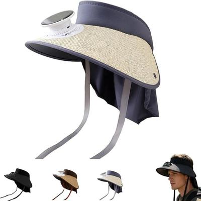 UPF 50+ Wide Brim Fan Hat Breathable Solar Powered Hat New Design Rechargeable Fan Hat  Hiking