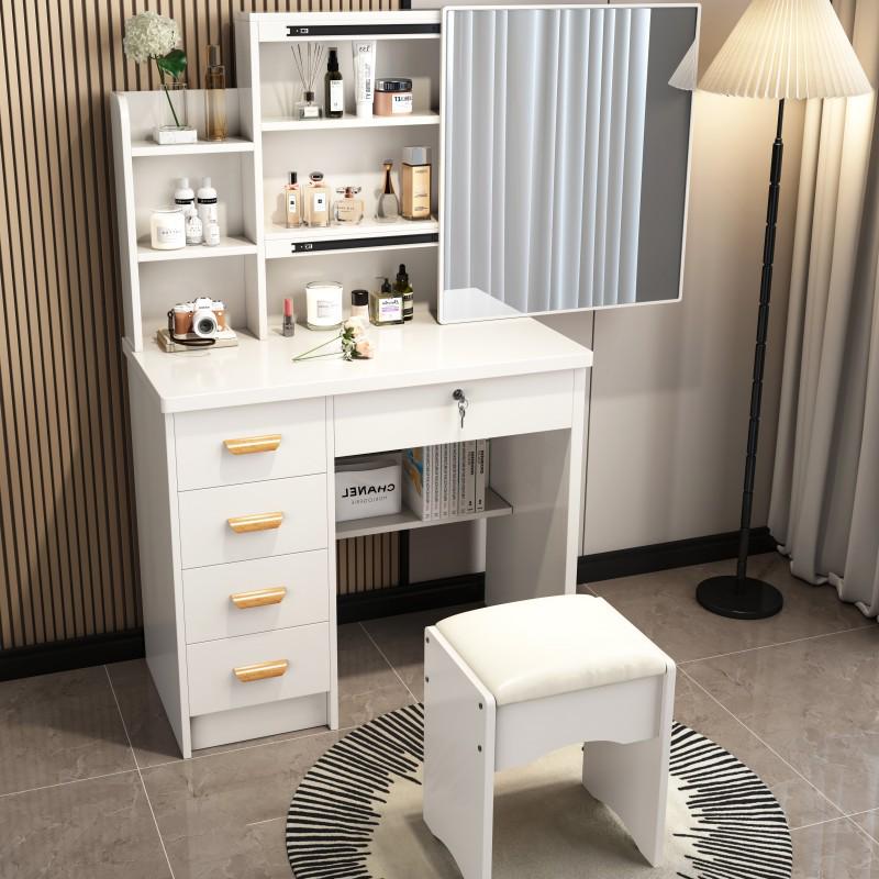 Compact Modern Makeup Dressing Table with Sliding Mirror and Integrated Storage