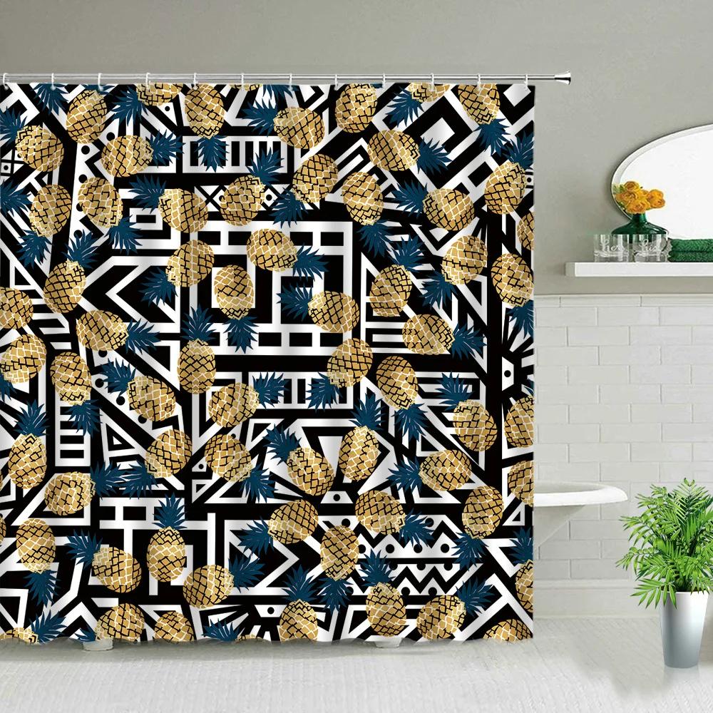 Nordic Style Pineapple Art Shower Curtains Waterproof Bathroom Curtain Polyester Fabric Bath Bathtub Decor With Hooks Washable