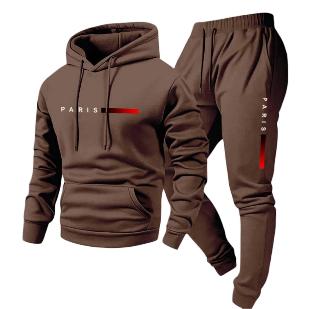 Mens Hooded Sweatshirt and Jogger Pants Set Casual Long Sleeve Pullover Hoodie Tracksuit with PARIS Letter Print for Everyday Wear