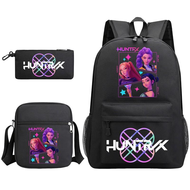 Cartoon Print School Backpack Set Teens Shoulder Bag Pencil Case Bookbag Oxford Fabric Ergonomic Straps