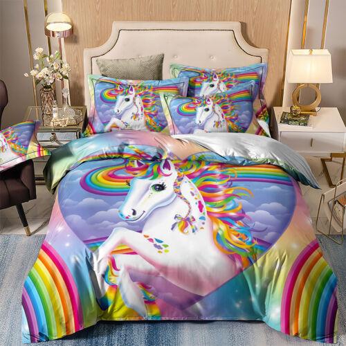 Unicorn Quilt Doona Duvet Cover Set Single Double Queen Size Bedding Kid Animal