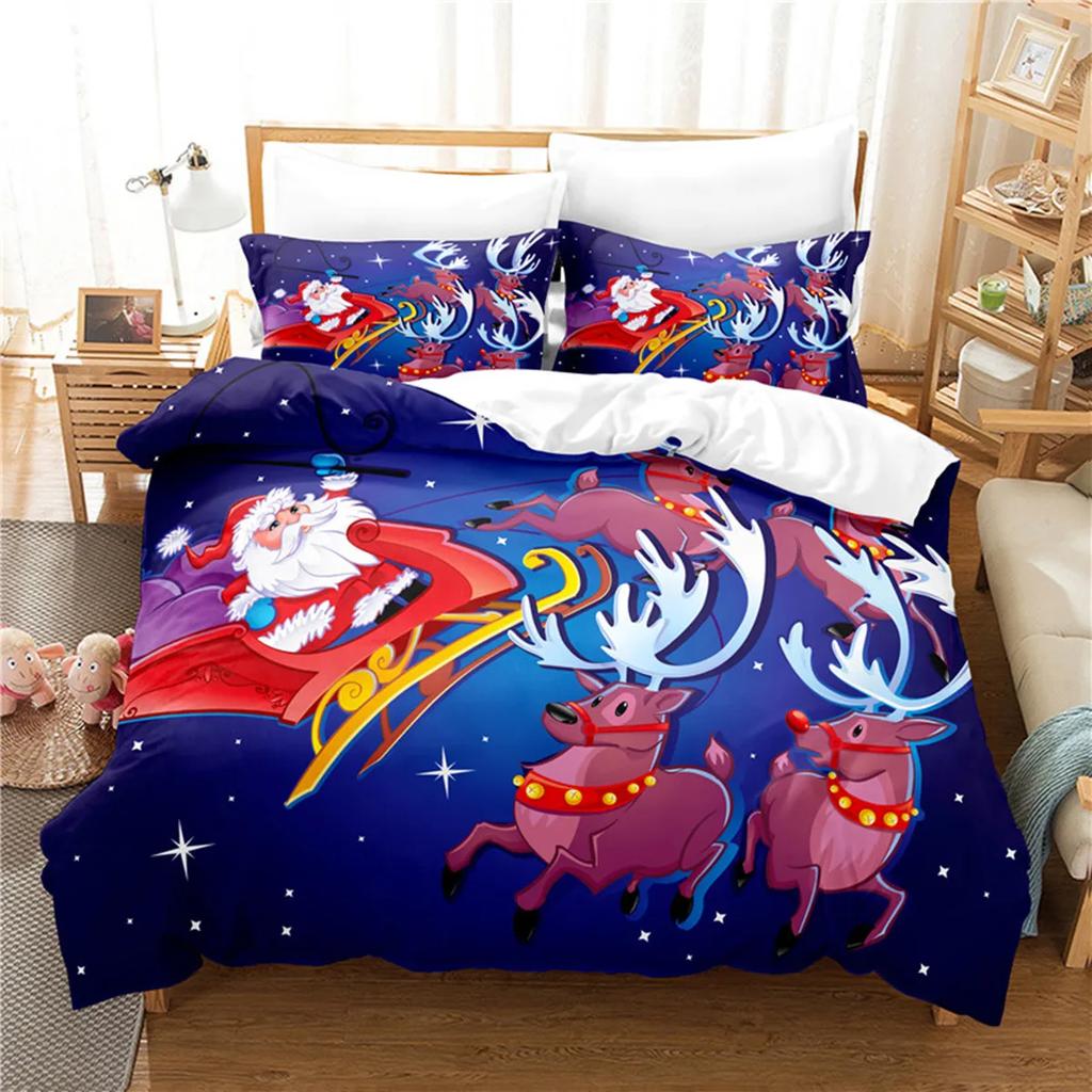 Christmas Elk Santa Claus Duvet Cover Celebrate Merry Christmas And Happy New Year For Kids Boys Girls Holiday Room Decor Gifts