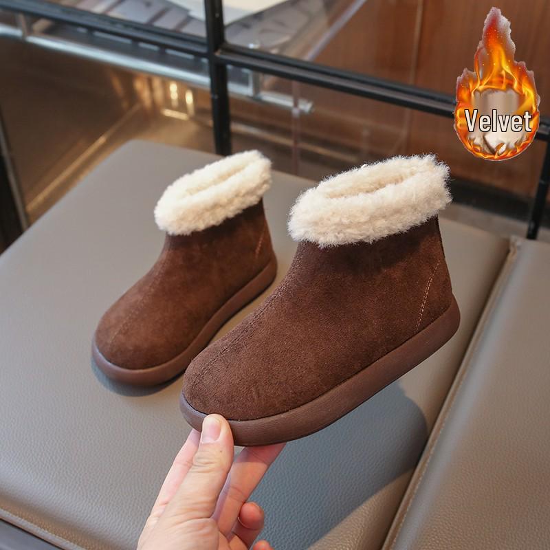 

2025 Winter Korean Style Kids Snow Boots: Girls Cotton & Boys Plus Velvet Thickened Short Boots 27 (inner length 16.8cm)