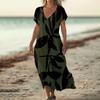 Fashion Women's Summer V-Neck Short Sleeve Floral Print Beach Dress