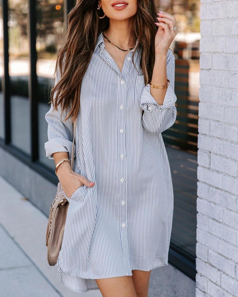 2022 European & American Women's Spring/Summer Long-Sleeve Striped Casual Shirt