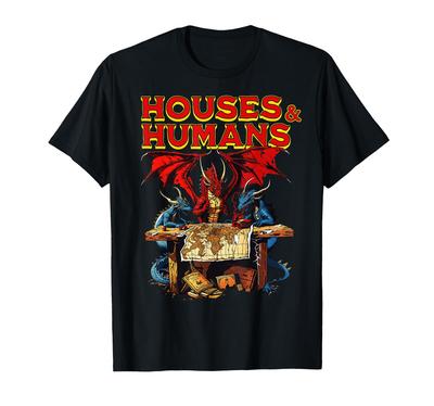 Mens Fun Dungeons and Dragons Inspired Tshirt Houses and Humans Spoof Game Player Tops with Dragons and Wizards