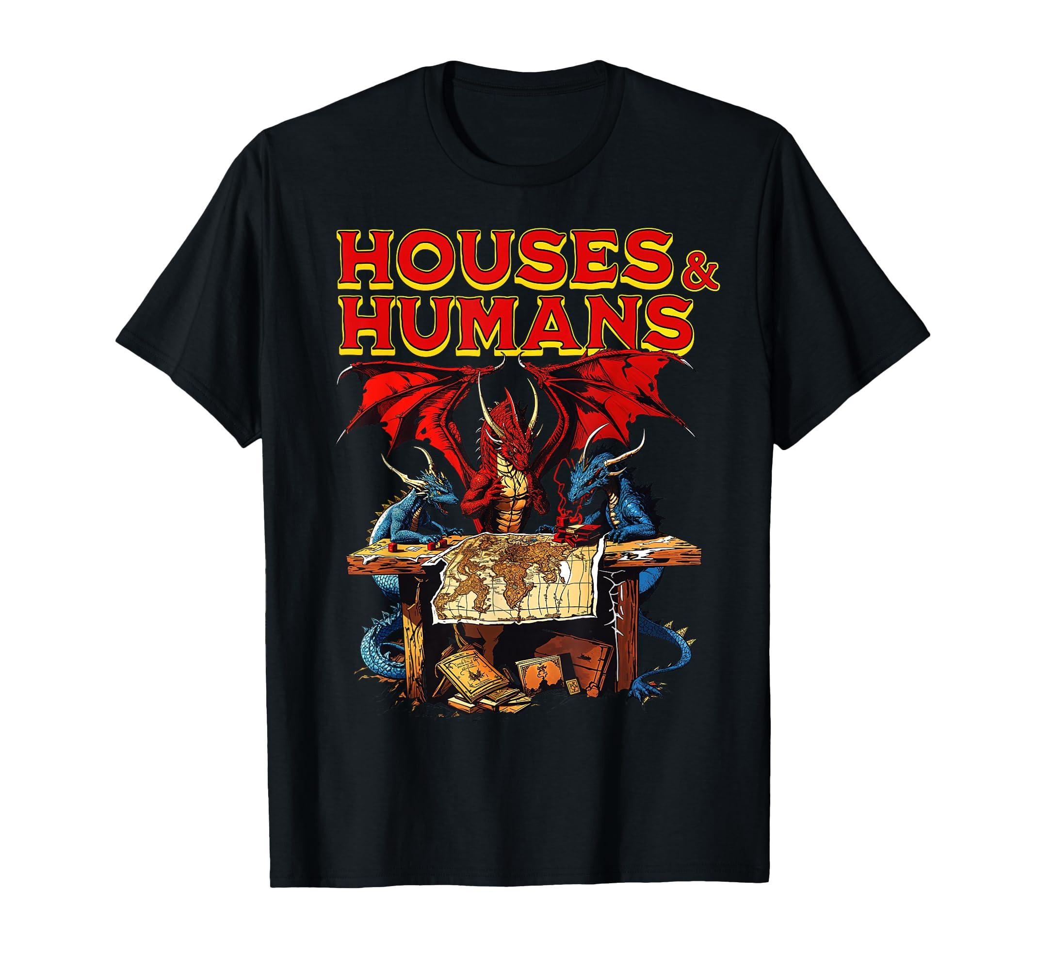 Mens Fun Dungeons and Dragons Inspired Tshirt Houses and Humans Spoof Game Player Tops with Dragons and Wizards S