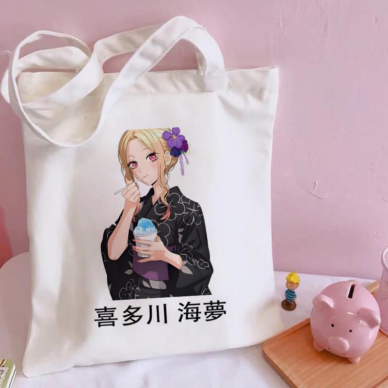 Marin Japan Anime My Dress-Up Darling Manga Reusable Shopping Bag Women Canvas Tote Bags Printing Eco Bag Shopper Shoulder Bags
