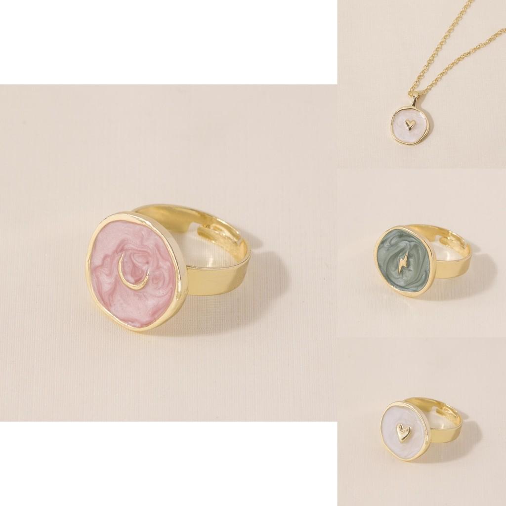 Elegant Heart Moon Star Earrings Ring Necklace Set Geometric Alloy Plated Jewelry