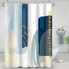 Striped Fabric Bathroom Shower Curtain-Modern Simple Polyester Waterproof Blue Grey Abstract Line Pattern With Hook