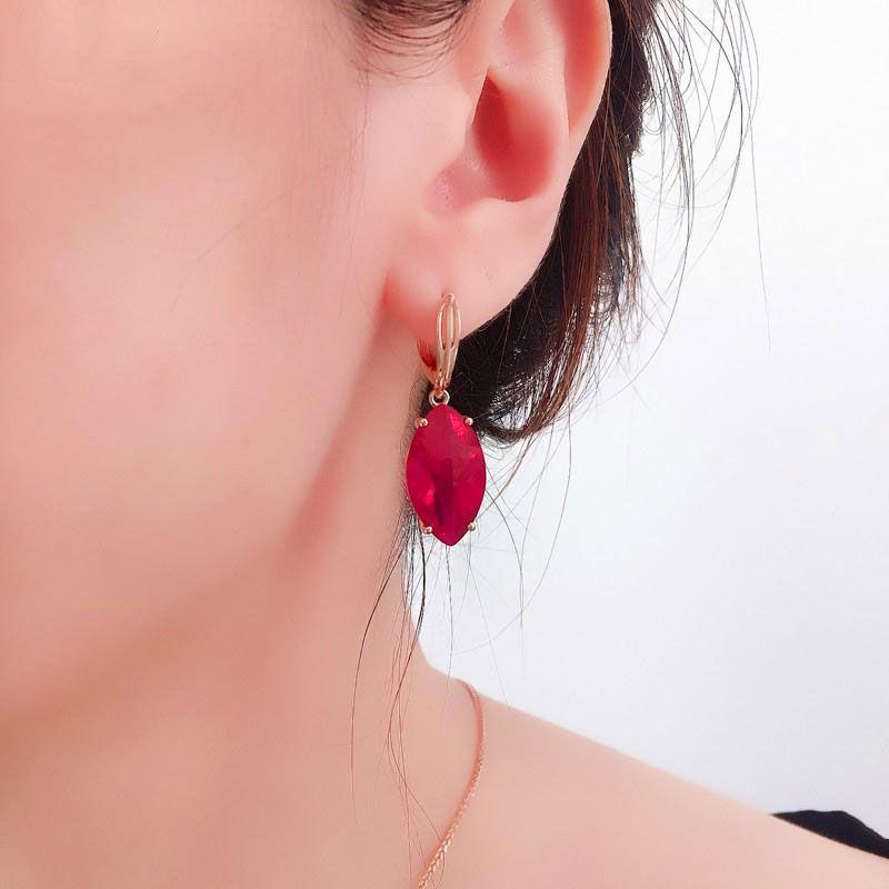Purple Gold Horse Eye Pointed Red Stone Luxury Fashion Temperament High-End Rose Gold-Plated Ear Jewelry