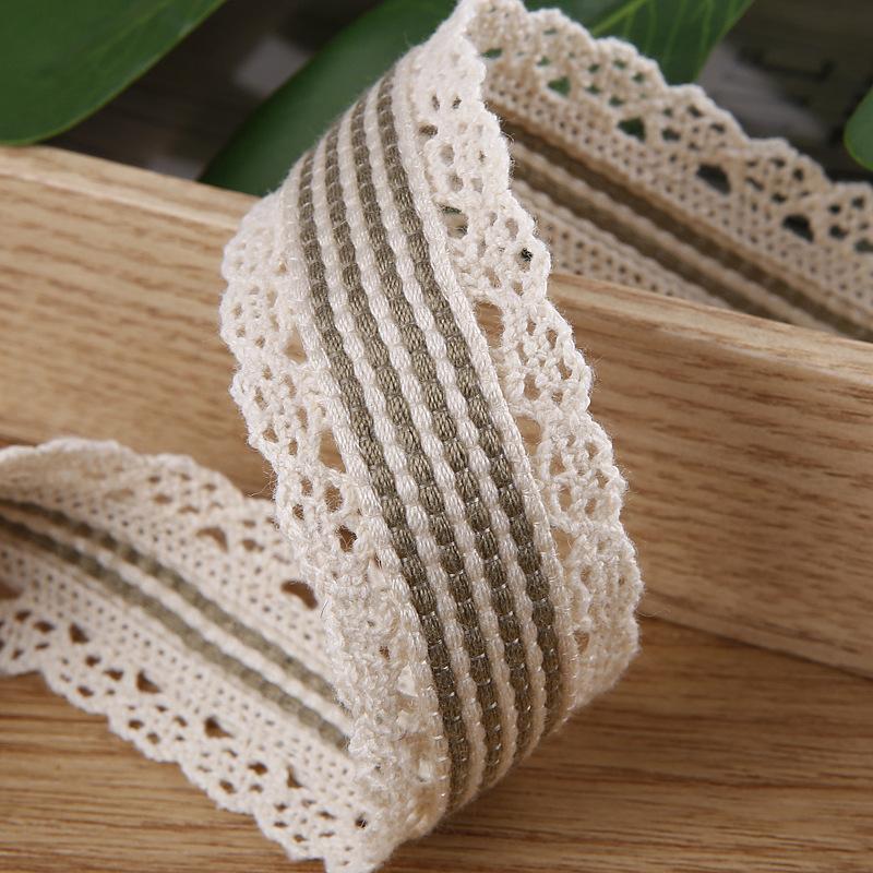 35mm width Stripe Ribbon With White Lace Edge For Hair Bow Accessories Craft Sewing Wedding Supplies Cloth Gift Flower Wrapping