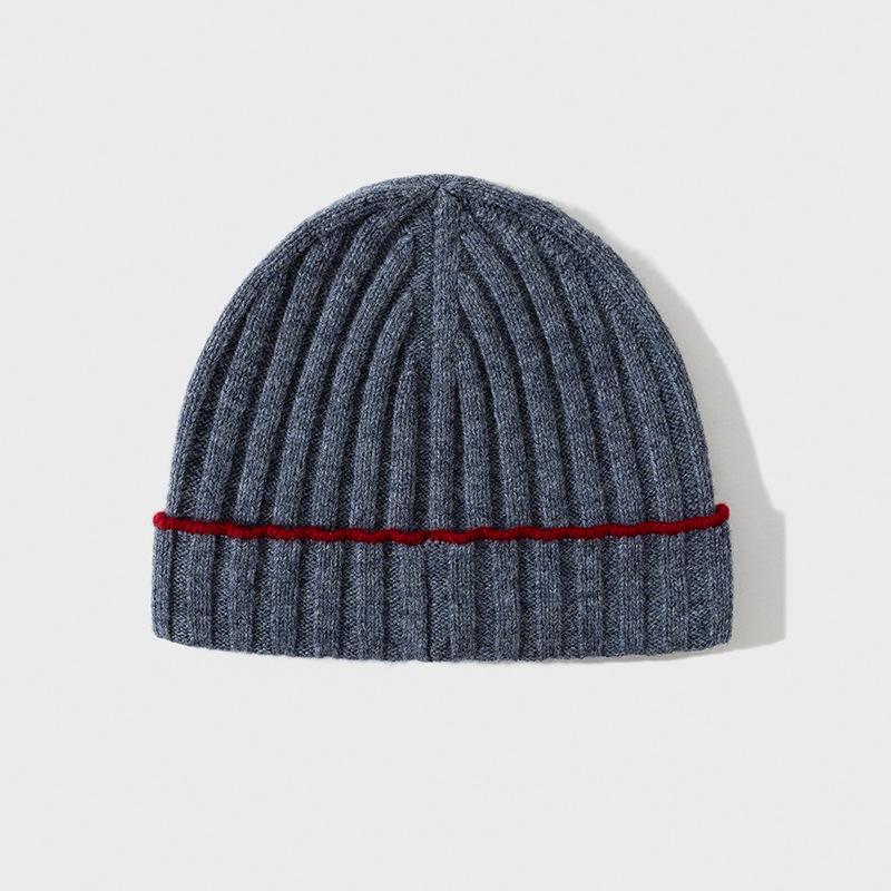 Autumn and Winter New Knitted Hat Pure Wool Men's Hat Women's Hat Pit Stripe Contrasting Border B C Pullover Hat