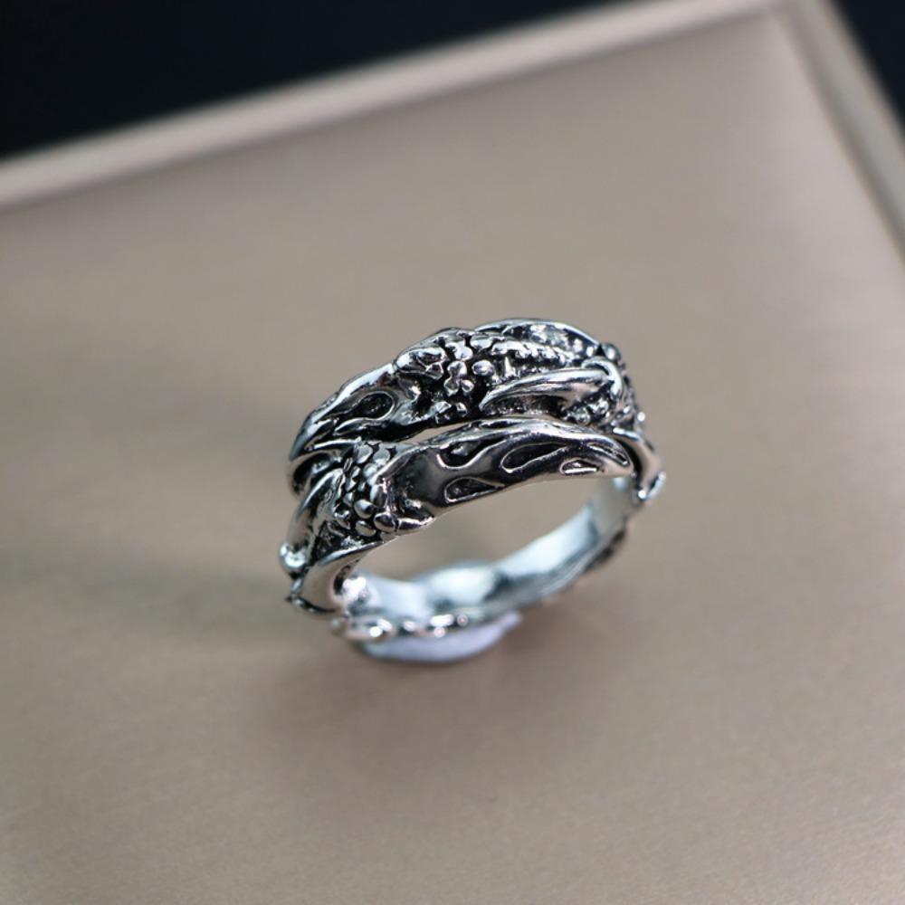 European and American Men's Trendy Metal Ring, Retro Style Cool and Handsome Design Totem Geometric Men's Ring