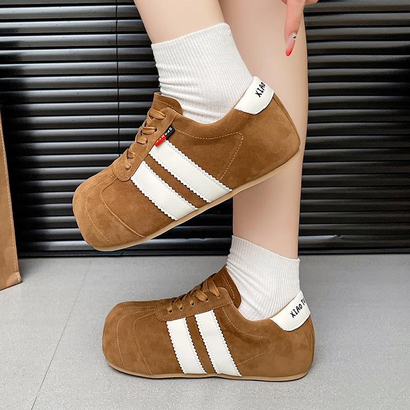 Big head casual light mouth single shoes color matching flats autumn retro versatile lightweight board shoes lace-up sports shoes