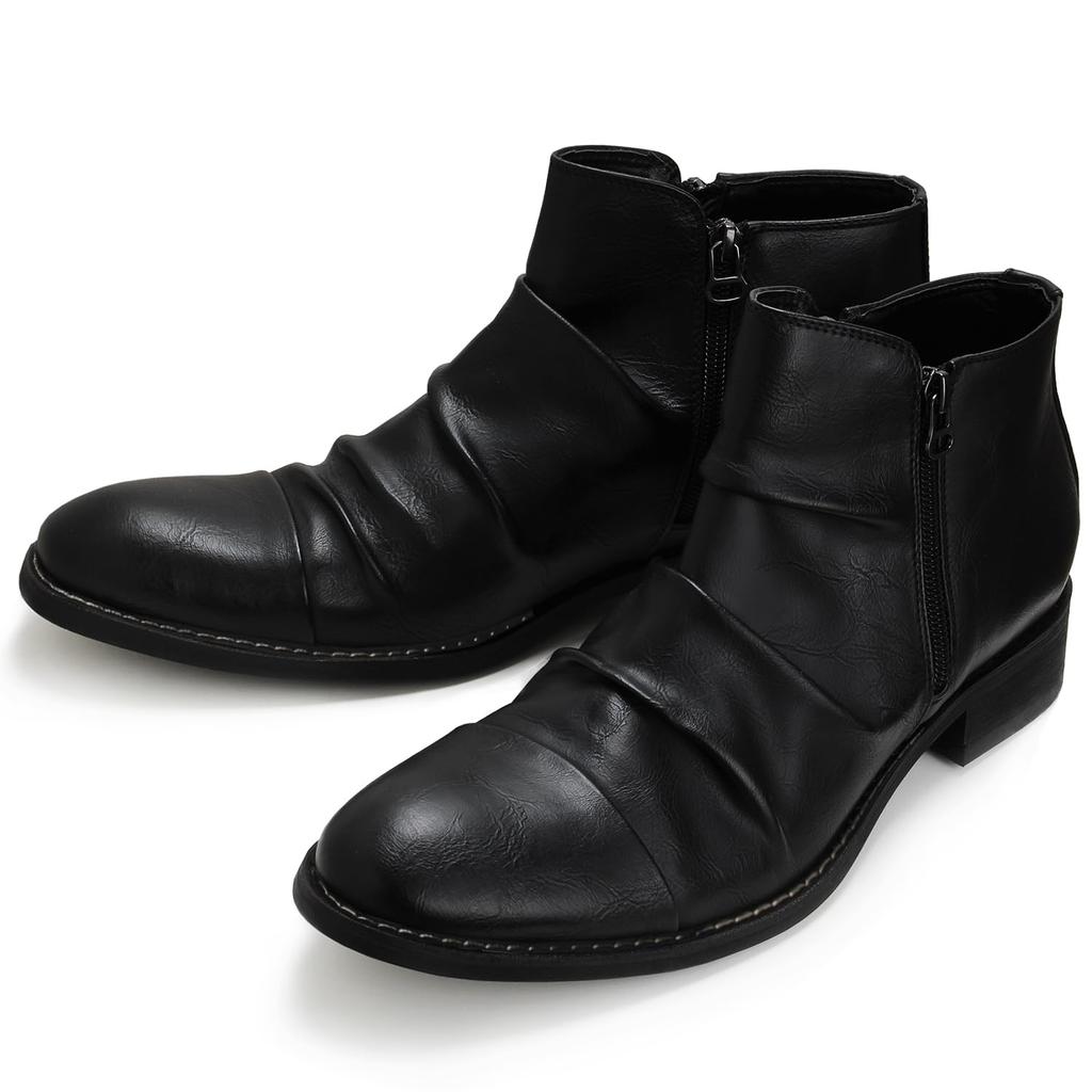 AmeStar Drape Engineer Boots with Side Waterproof Work Shoes Size Men's Zipper, Short, (Black, 28.0 cm)