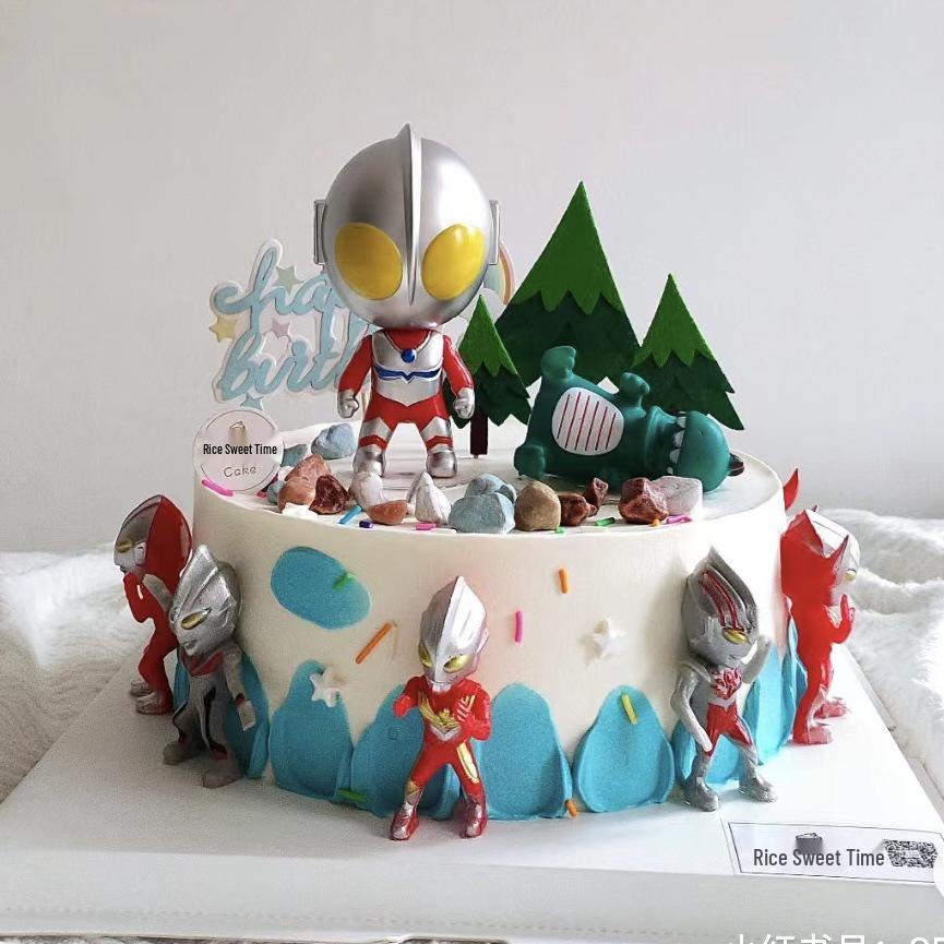 Cartoon Superhero Vs. Dinosaur Cake Toppers: Kids' Birthday Decoration Set