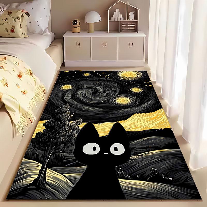 Starry Night Black Cat Carpet Suitable As a Non-slip Mat for the Living Room or Bedroom Sofa
