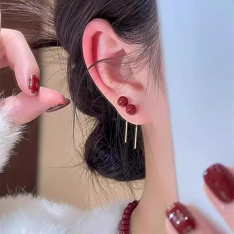 Red Beads Ear Wire - A Niche, Minimalist, High-end, Stylish, Versatile and Non-fading Trendy Ear Accessory.