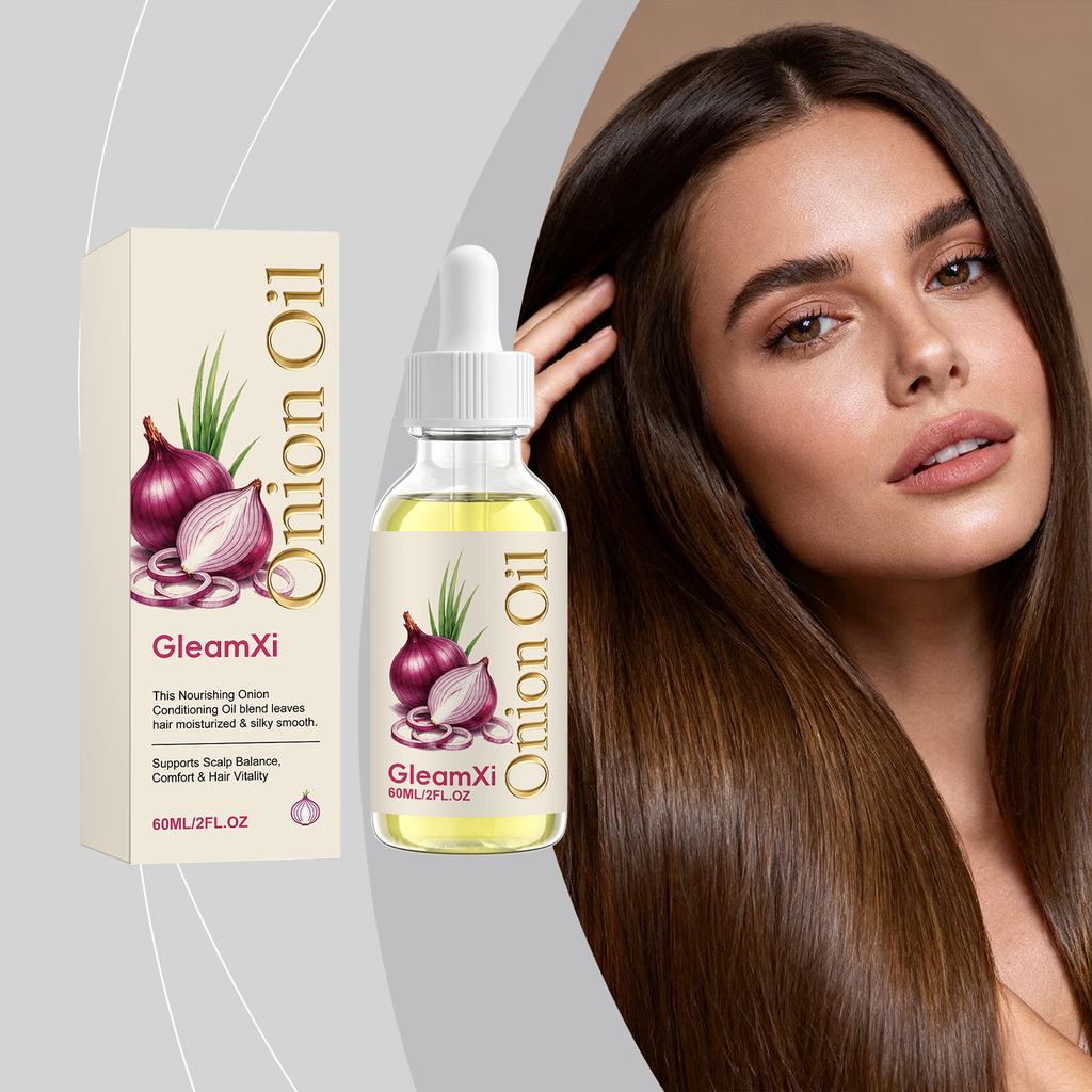 GleamXi Onion Hair Oil 60ml, Nourishing Conditioning Oil for Scalp & Dry Hair, Lightweight Serum, Moisturize Hair, Boost Shine for All Hair Types