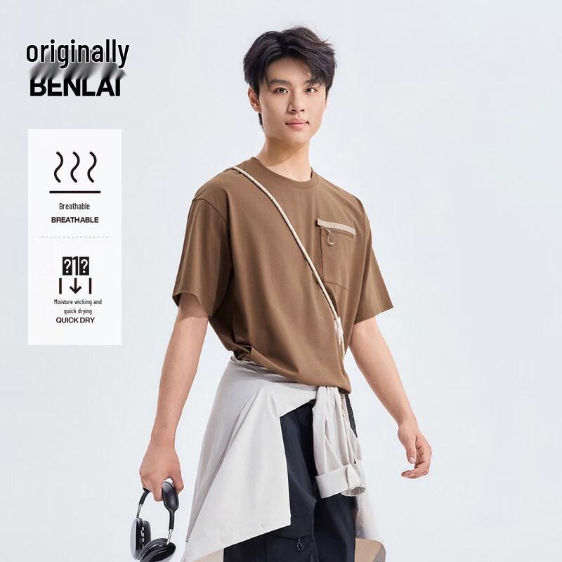 Benlai Men s Quick-Dry Loose Pocket Short-Sleeve T-Shirt S