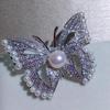 Sparkling Diamond Butterfly Pearl Brooch Elegant Corsage Pendant Pin  Accessories