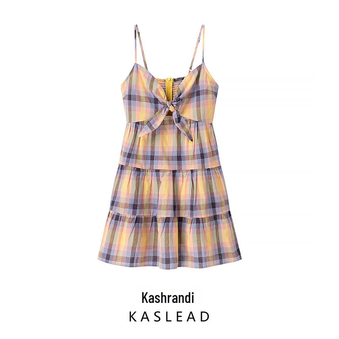 

2025 Spring Women s European & American Style Plaid Sling Dress Small