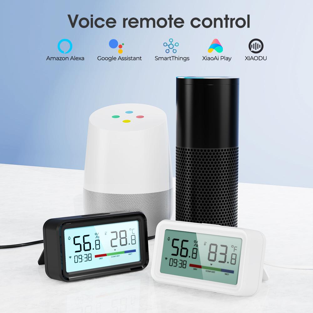Tuya WiFi Temperature & Humidity Sensor with Backlit Display APP Remote Monitor Alexa/Google Voice Control °C/°F Switch,