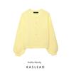 Kaslead New Women Clothes Western Style Fashion Single Breasted Yellow Lantern Sleeve Knitted Outerwear