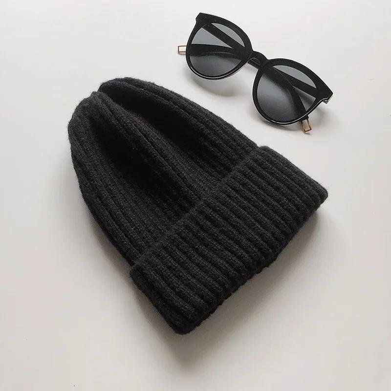 Solid Knitted Beanie Winter Hat Warm Soft Comfortable Outdoor Leisure Hat Thickened and Warm Vertical Stripe Pointed Knitted Cap