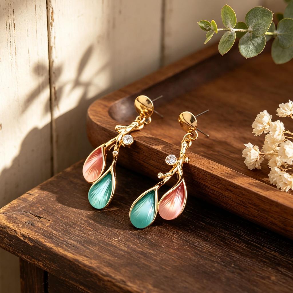 Popular Double Water Drop Hand Painted Enamel Color Earrings Diamond Alloy Earrings Daily Versatile Personality Temperament Earrings