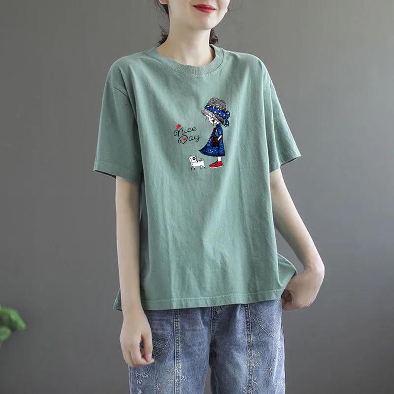 Plus Size Women's Short Sleeve T-Shirt Summer Loose Tshirts Oversized Casual Korean Style Printed Tops
