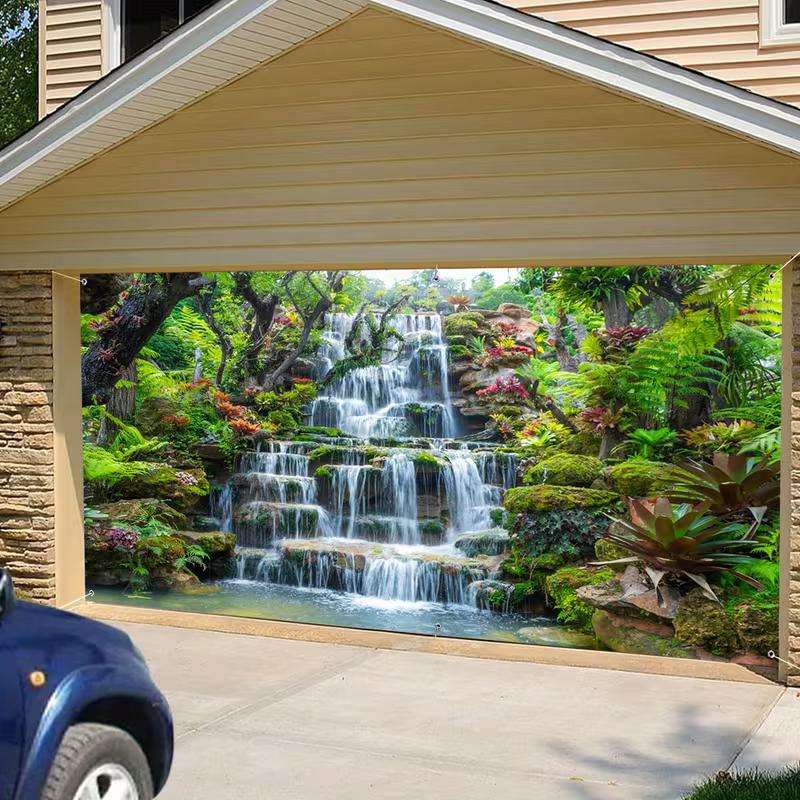 2D Lush Jungle Waterfall Backdrop Photography Background Banner