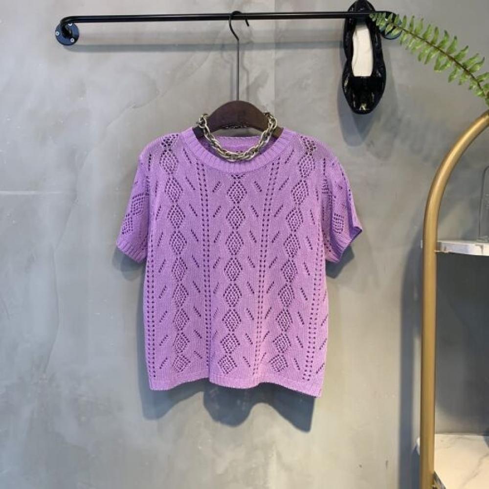 C S In The Room Tro Round neCk punChIng Short Sleeve Knit 4 ColorS