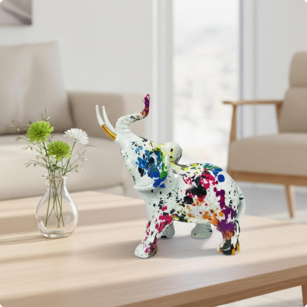 Glossy Elephant Figurine Modern Statue Sturdy Resin Sculpture