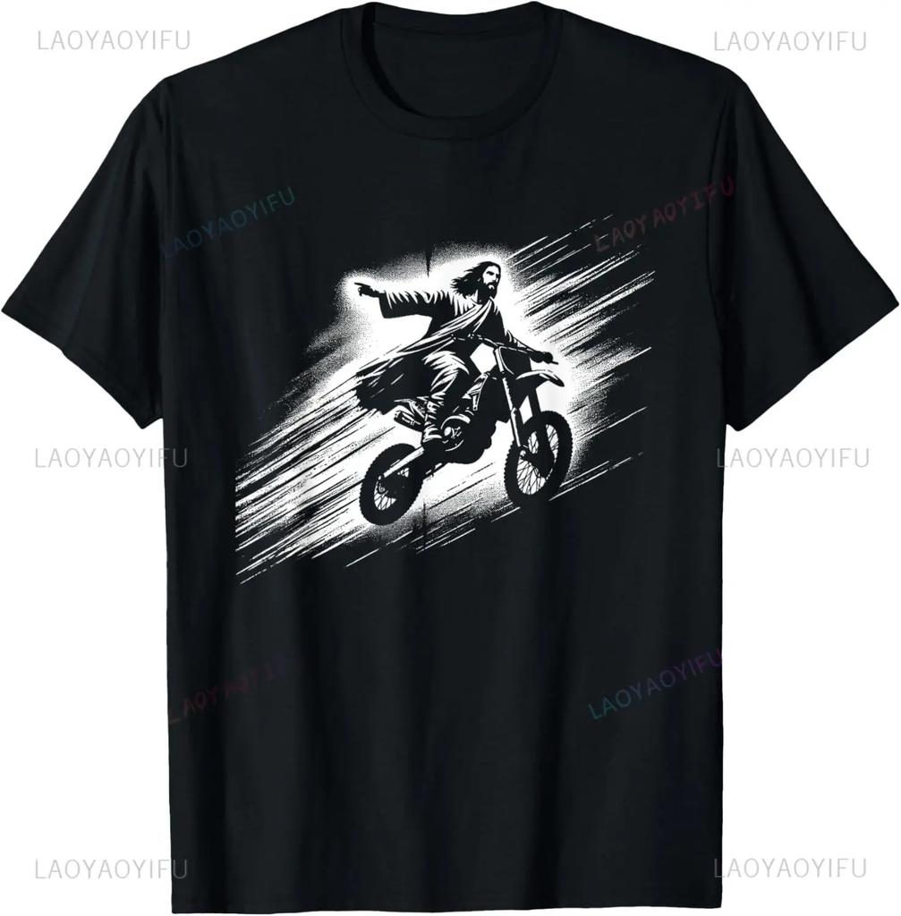 Jesus and Motorcycles Makes Me Happy Funny Christian Biker TShirt Graphic T Shirts Print on Demand Camisas Streetwear