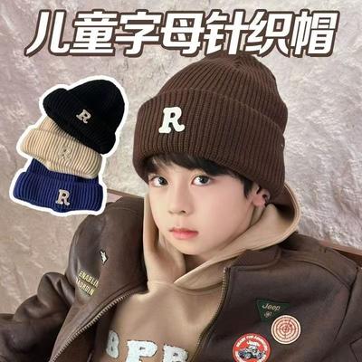 New R Letter Wool Hat Women's Autumn and Winter Knitted Hat Cold Hat Trendy Versatile Casual Warm Hat Male Personality
