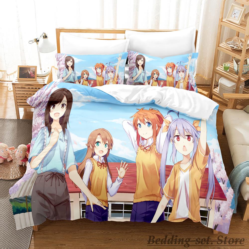 Non Non Biyori Bedding Set Single Twin Full Queen King Size Bed Set Adult Kid Bedroom Duvetcover Sets Anime Girls