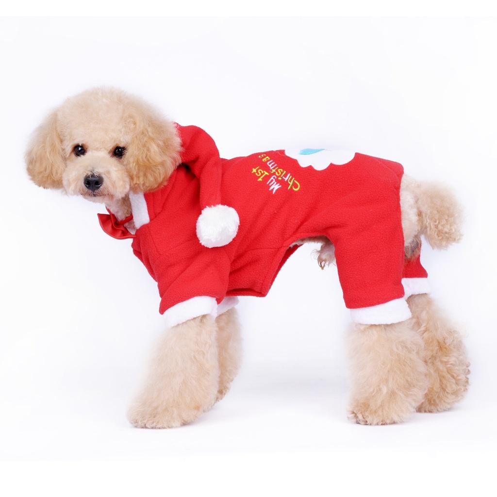 Cozy And Stylish Christmas Pet Dog Dress Warm Dog Hoodie Sweaters Coat With Red Skirt