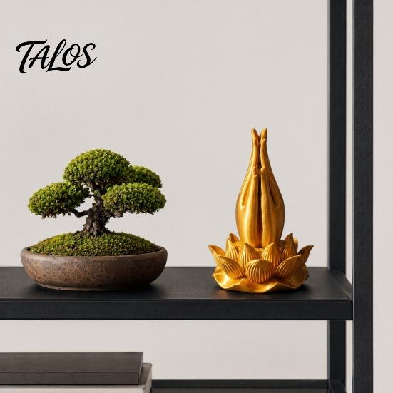3D Printed Buddha Hand And Lotus Flower Ornament, Lotus Base Buddha Hand Statue, Chinese Style Zen Decoration for Home Office Tea Room Decor